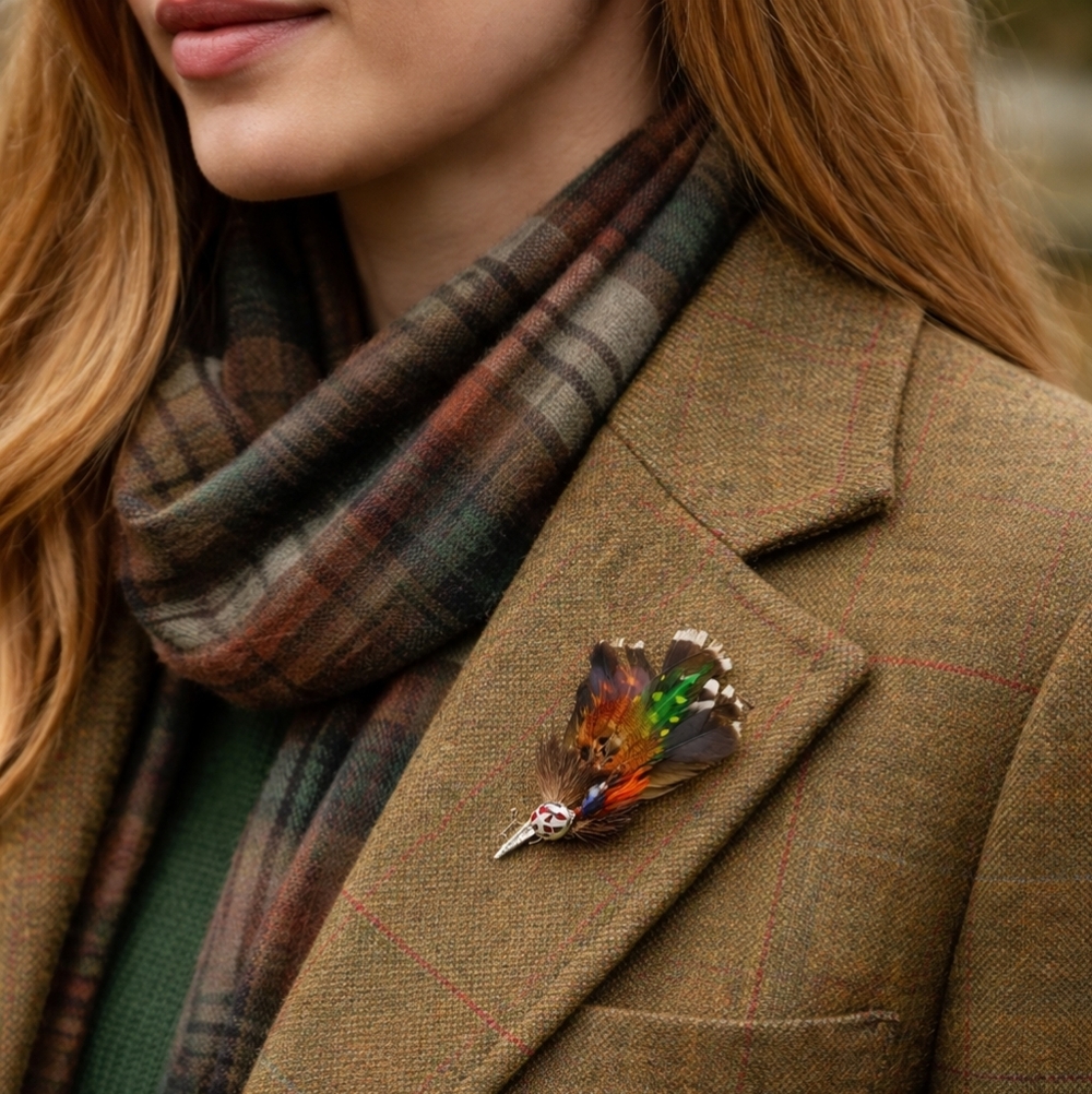 NWT Genuine Scottish Plume The Tartan Gift Shop Colourful Feather Brooch Vintage